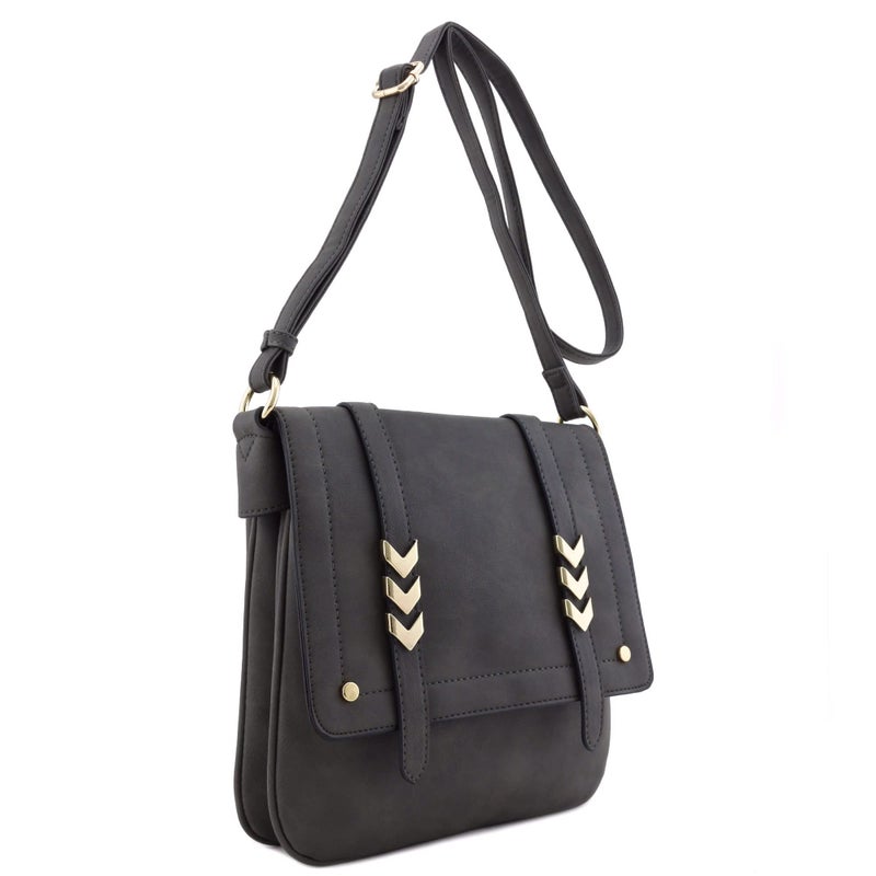 ALYSSA Double Compartment Large Flapover Crossbody Bag (Charcoal Grey) - Image 3